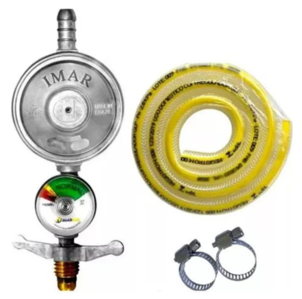 Kit Regulador de Gás GLP Imargás 1Kg/h + Mangueira Homologada INMETRO 1,20m Completo Para Botijão de Cozinha
