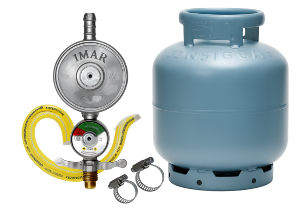 Kit Regulador de Gás GLP Imargás 1Kg/h com Mangueira 1,20m INMETRO + Botijão de Gás Vazio 13kg Consigaz P13 Azul
